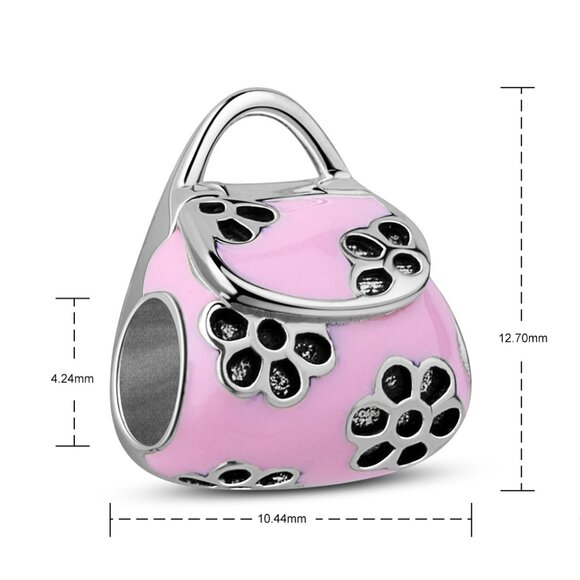 NWOT Cute Flower Purse W Enamel Charm Euro Bead Fits Pandora - Bag Opens up! - Picture 2 of 3